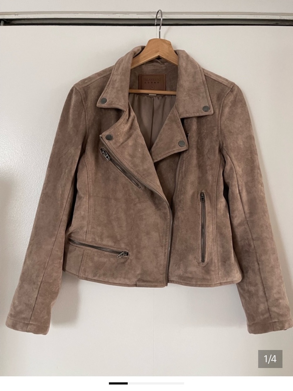 BLANK NYC Faux Suede Moto Jacket in Taupe - Women Jackets & Coats